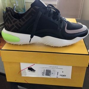 Fendi Sneakers Black Tech Fabric Low-Top Wavy Sole